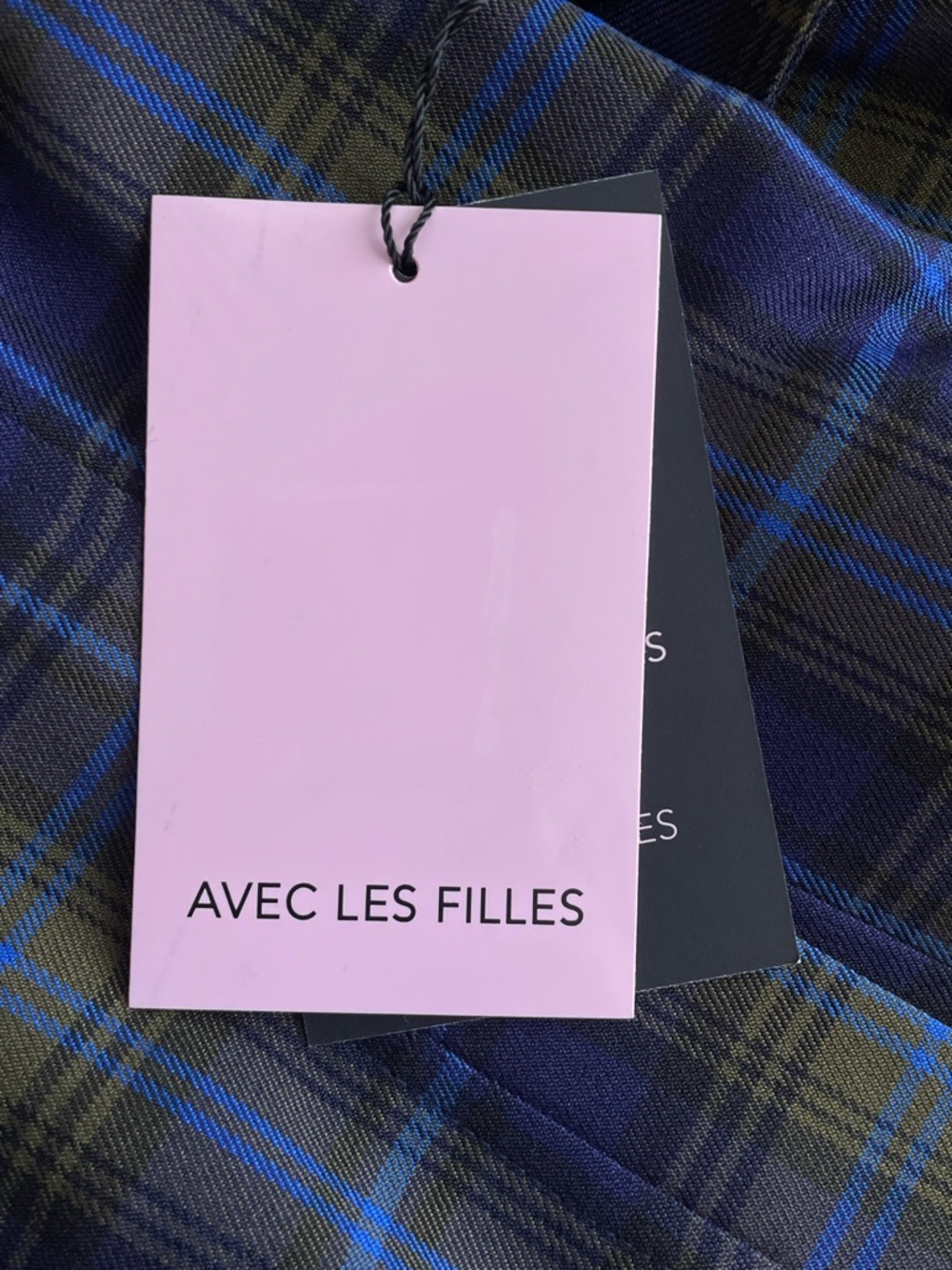 Avec Les Filles Double-Breasted Trench Coat Navy Plaid Large NWT - Picture 14 of 16
